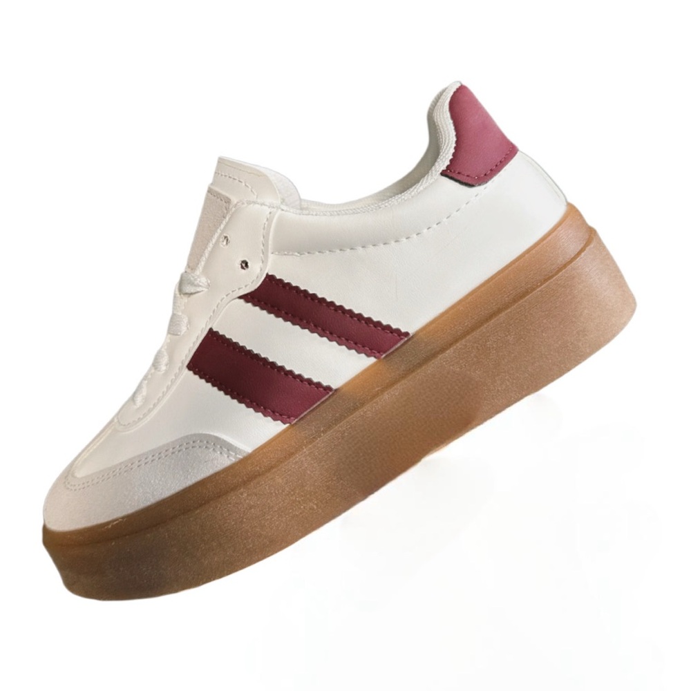 Cozzy White Burgundy Sneakers Youth Size 2 Kids Girls platform Gum Sole EUC - Picture 2 of 5